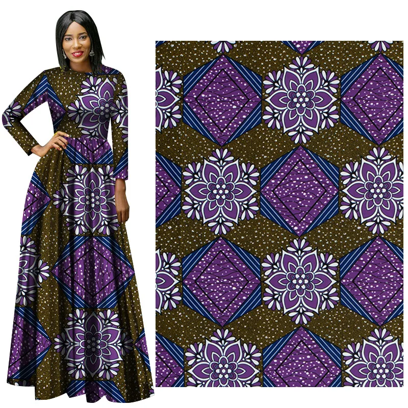 Ankara African Prints Cotton Fabric Purple Real Wax Dress Sewing Tissu Craft DIY Textile Material For Dashiki
