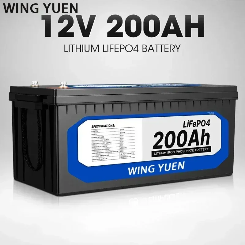 

12V 200Ah LiFePO4 Battery Built-in BMS Lithium Iron Phosphate Cell For RV Campers Golf Cart Off-Road Off-Grid Solar With Charger