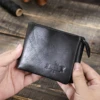 CONTACT'S Genuine Crazy Horse Leather Men Wallets Vintage Trifold Wallet Zip Coin Pocket Purse Cowhide Leather Wallet For Mens 3