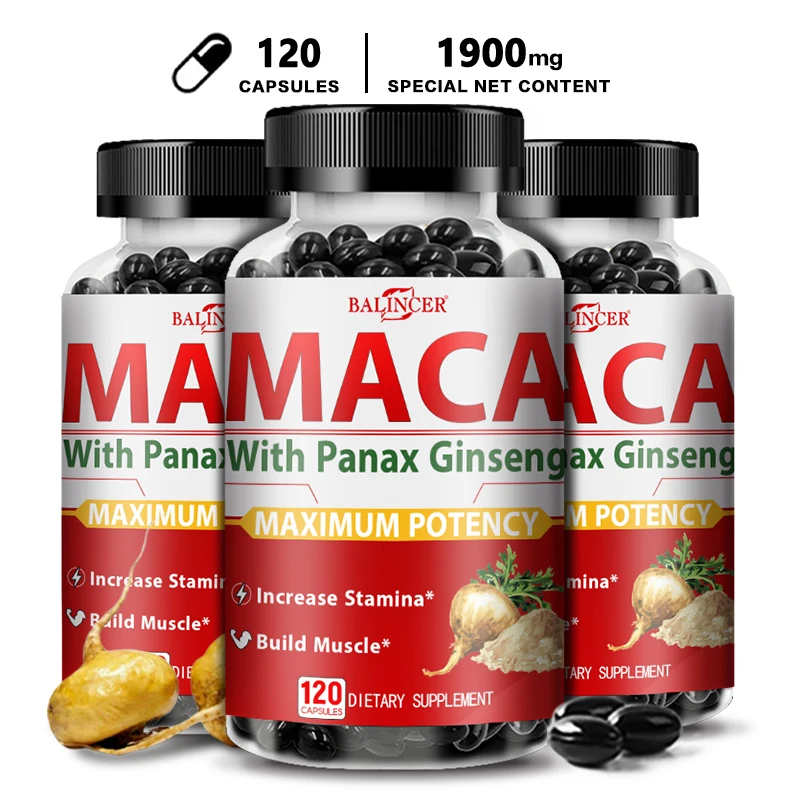 

Capsules with Maca Root Extract - For Male Performance, Muscle Building - Energy Supplement, Vegetarian Capsules
