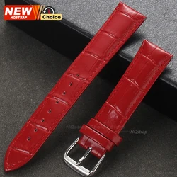Universal Calfskin Leather Watch Strap with Gold Clasp & Adjustment Tool - Premium Wristband - 22mm (Red Silver)