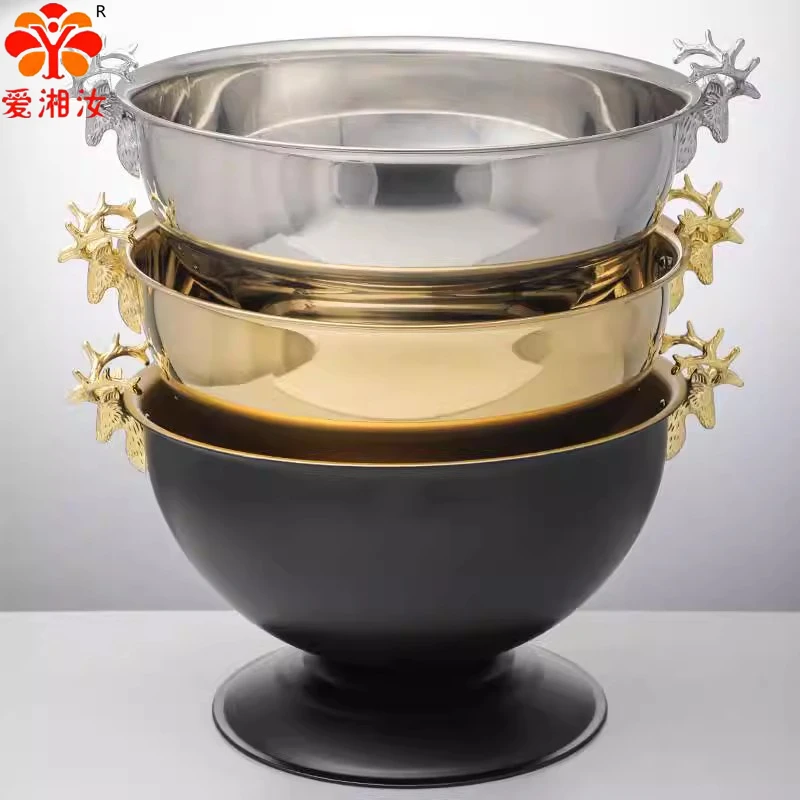 Aixiangru 13.5L Ice Bucket With Deer Head Handle Beer Holder Whiskey Wine Cooler Stainless Steel Champagne Basin Bar Accessories