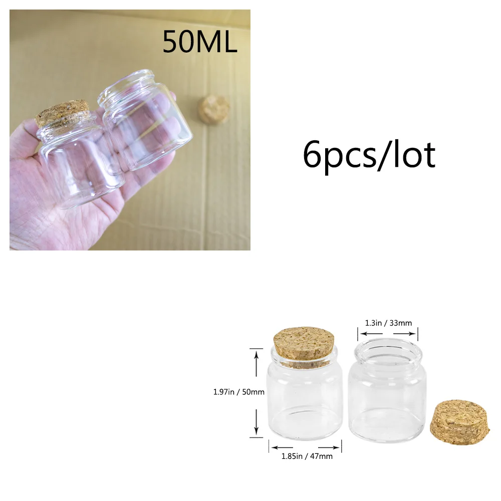 6pcs 50ml/60ml/80ml/90ml/100ml/120ml/150ml/200ml/240ml Glass Bottles With Corks Jars Vials Heatproof Eco-Friendly