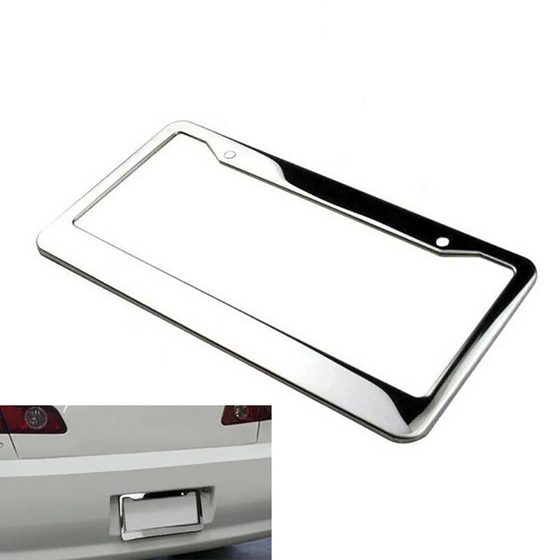 1pc Stainless Universal American License Plate Frame Steel Silver Metal Car License Plate Frame Label Cover Screw Cap