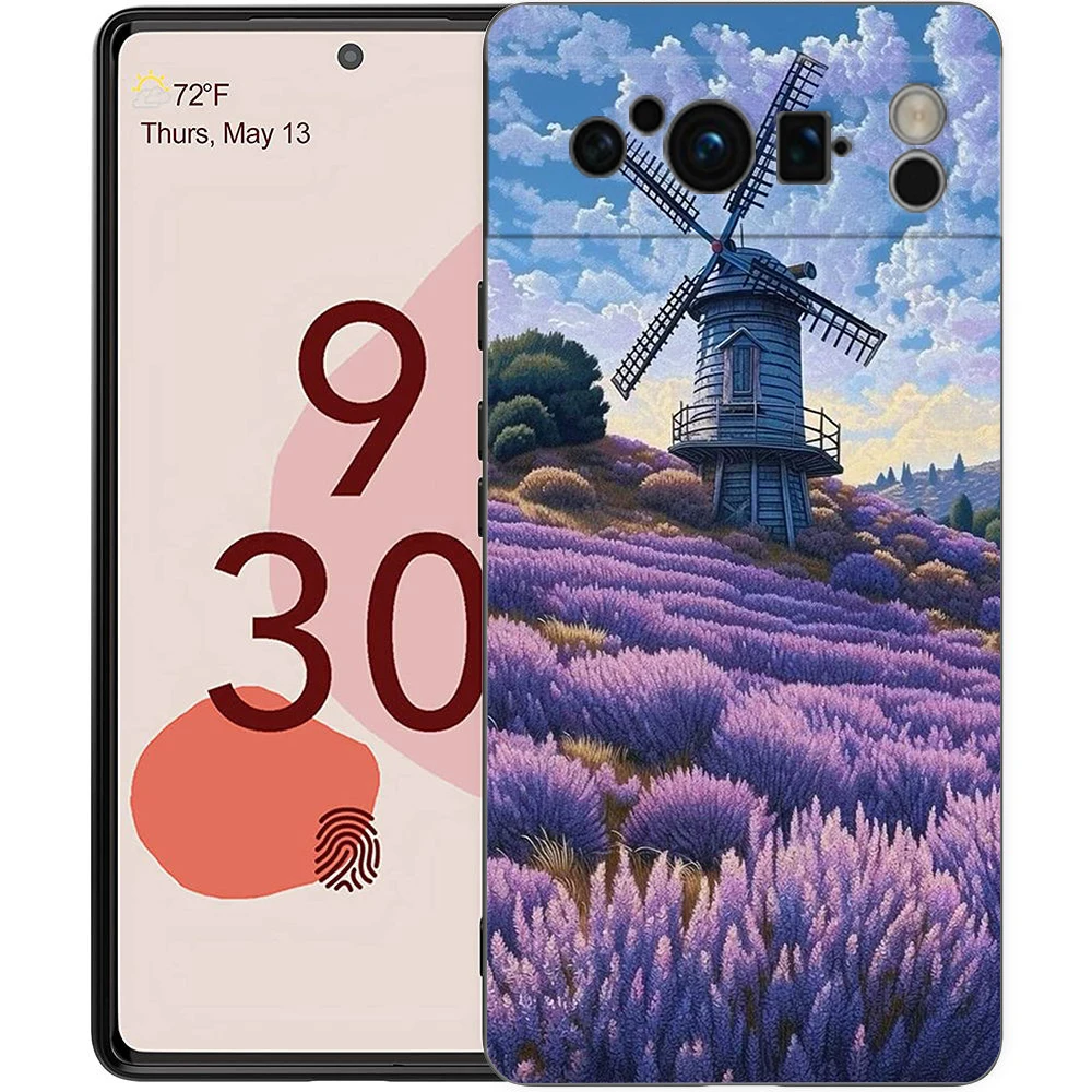 Elegant Lavender Floral Soft Shockproof TPU Phone Case - Black Cover