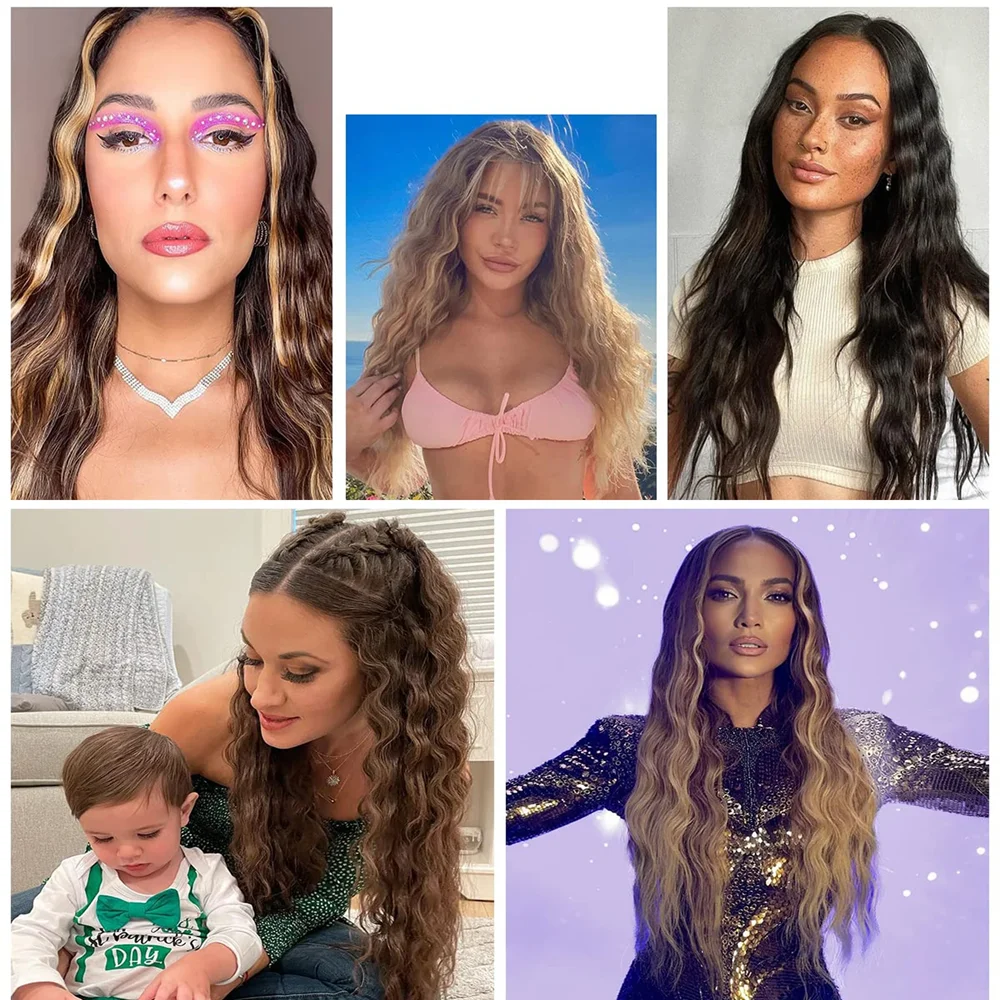 Clip In Hair Extensions 24 Inch 6PCS Hair Extensions Long Mermaid Waves Wavy Full Head Synthetic Clip On Hairpiece For Women