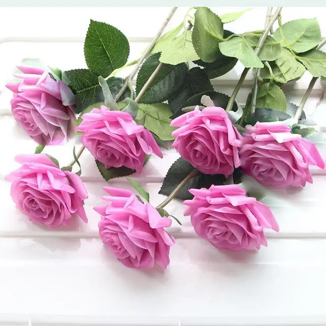 Elegant Pink Rose Artificial Silk Flower Bouquet - 7-Piece Set for Home, Wedding, and Party Décor