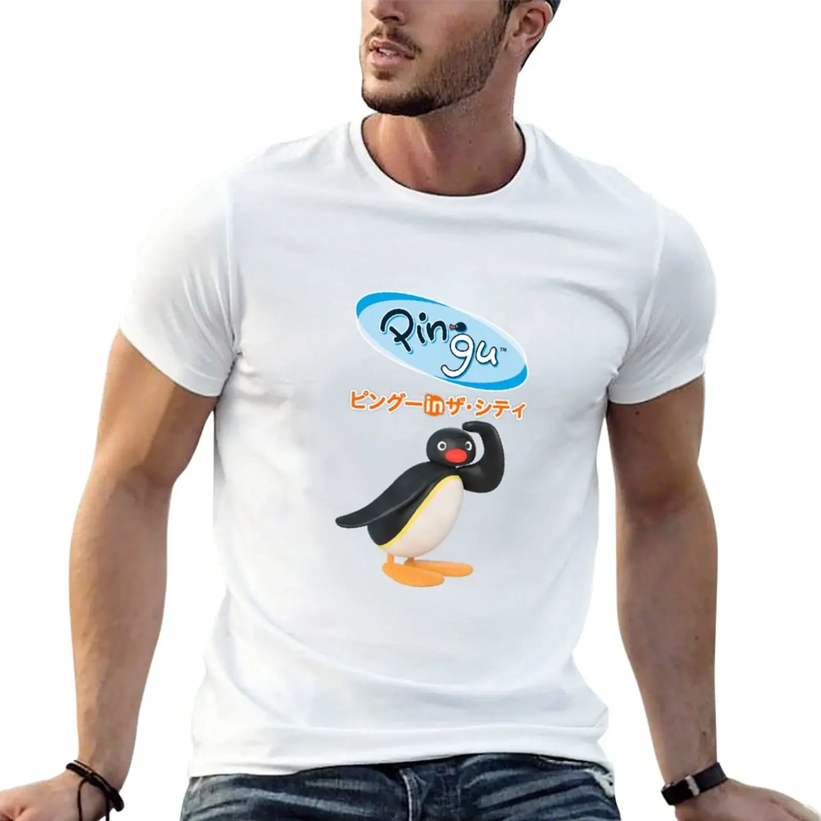 

Pingu In The City Japanese Shirt T-Shirt summer tops customs design your own hippie clothes mens graphic t-shirts big and tall
