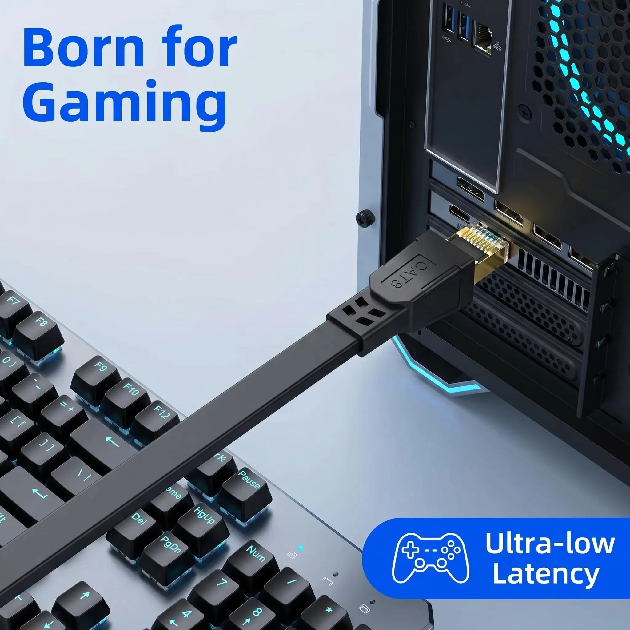 Premium High-Speed Flat Ethernet Cable – Gold-Plated RJ45 for Gaming and Home Office Network Connection