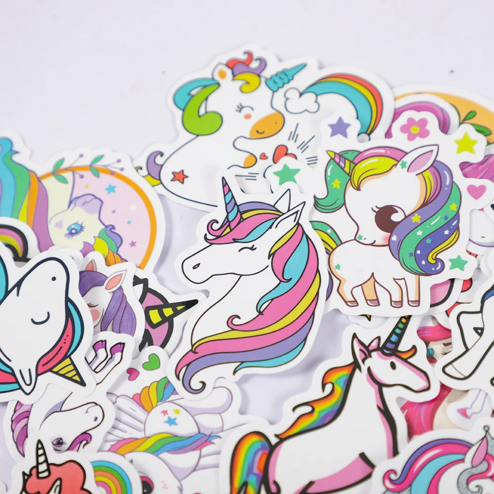 Cartoon Unicorn Theme Party Favors 50Pcs Rainbow Unicorn Stickers Toy For Kis Birthday Party Baby Shower Gifts Goodie Bag