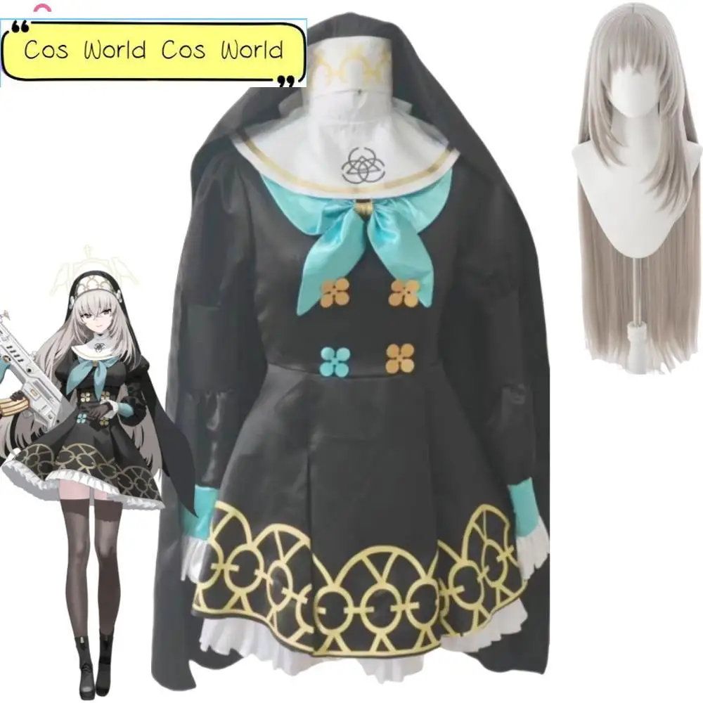 

Game Blue Archive Utazumi Sakurako Cosplay Costume Wig Anime Project MX Trinity General School Sexy Woman Nun Uniform Halloween
