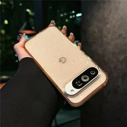 Korean Bling Glitter Candy Clear Bumper Case with Starry Sky Design - Transparent Shockproof Shell Cover - Google Pixel 8 Pro (Orange)