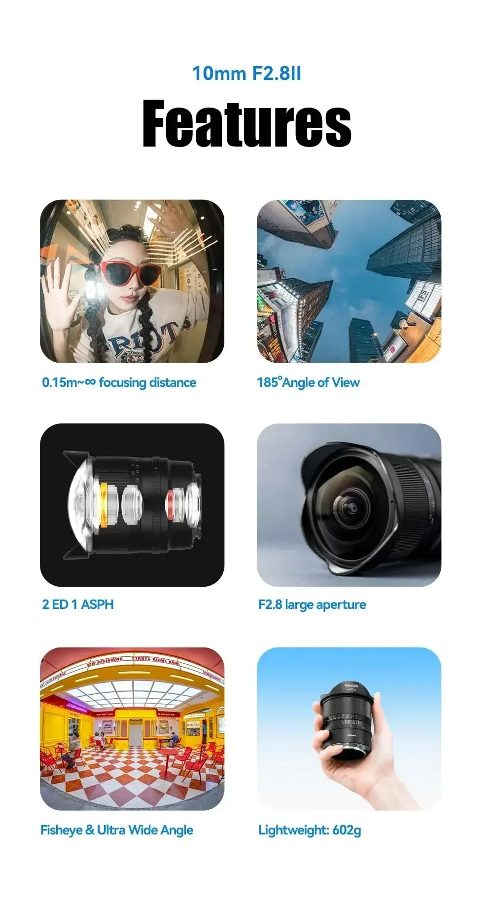 7artisans 10mm F2.8 II Full Frame Camera Lens Ultra Wide Angle 185°Manual Focus