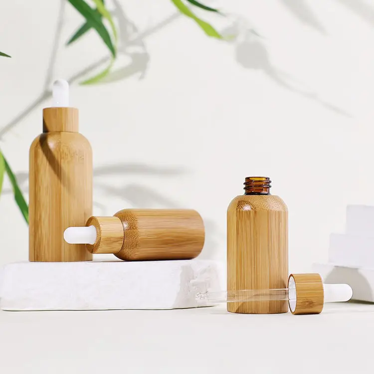 1 Pz 01/15/30/50Ml Siero Cosmetico Biodegradabile Flaconi Contagocce Olio Essenziale Guscio Di Legno Contenitore Di Profumi Da Viaggio Interno In Vetr