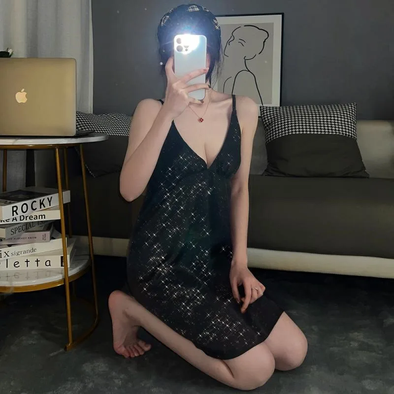 3XL 150kg Plus Size V-neck Suspender Nightgown Women Summer Homewear Sleeveless Mini Nightdress Lingerie Extra Large Sleepwear women nightgowns,women nightdresses,sleeping dress