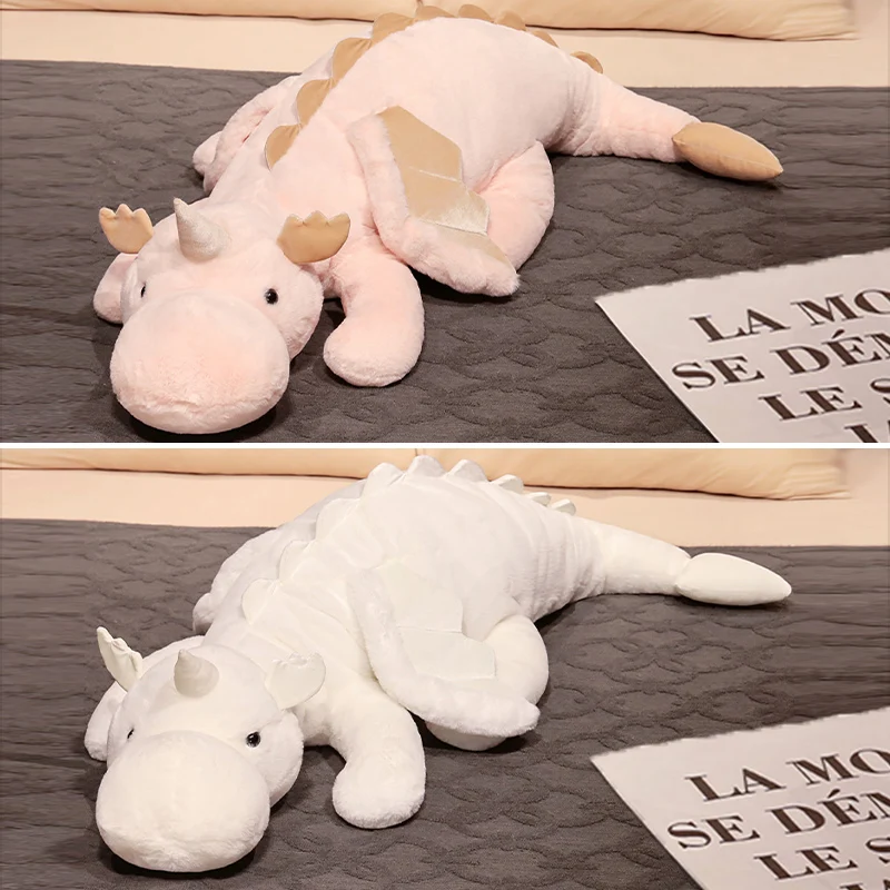 1pc 70-150cm Giant White Dragon Plush Toy With Unicorn Horn Flying Wings Dragons Dinos Hug Throw Pillow Dinos Nap Sleeping Gift