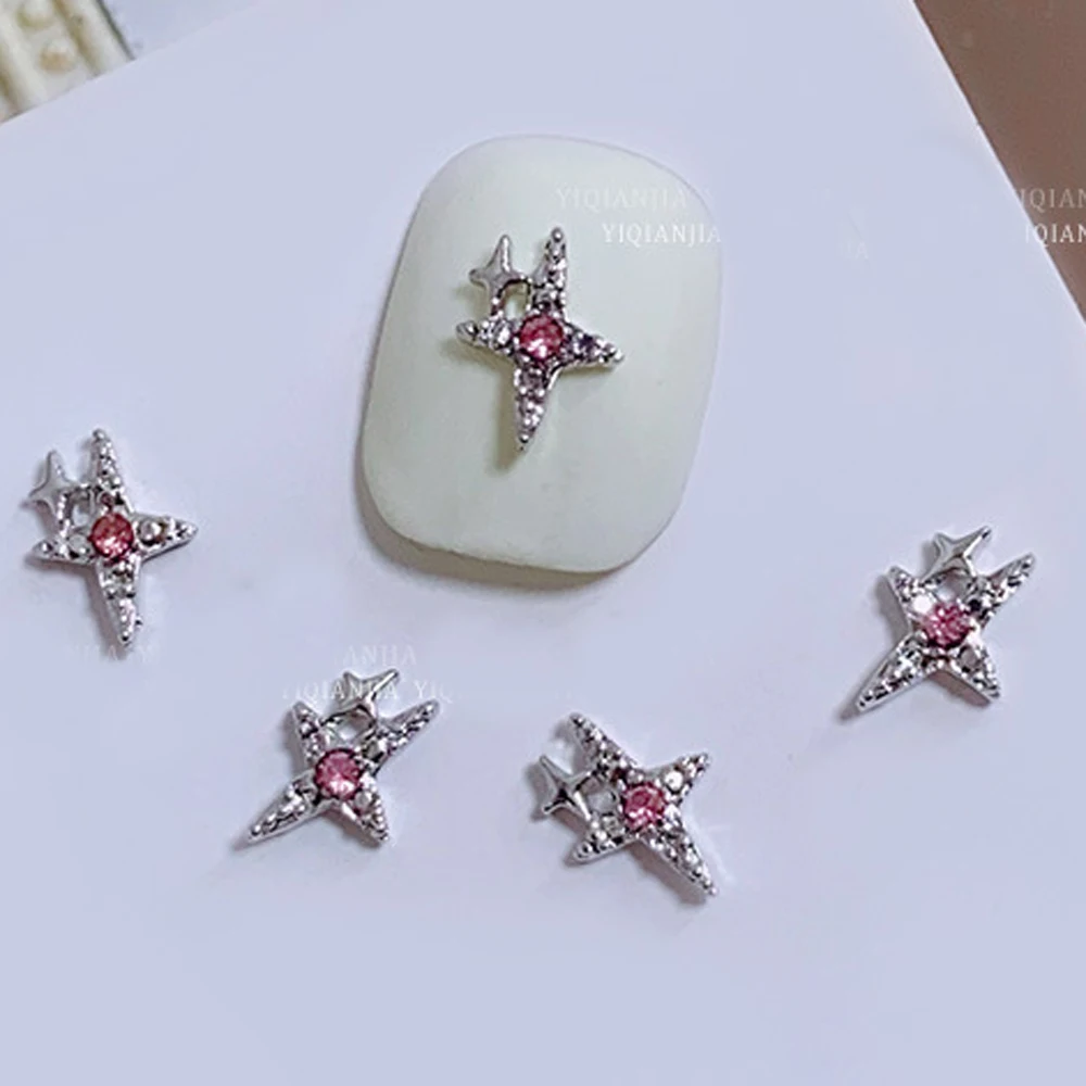 10Pcs 다이아몬드 별 네일 아트 매력 보석 크리스탈과 3D 골드/실버 크로스 스타 네일 장식 럭셔리 DIY 매니큐어 액세서리
