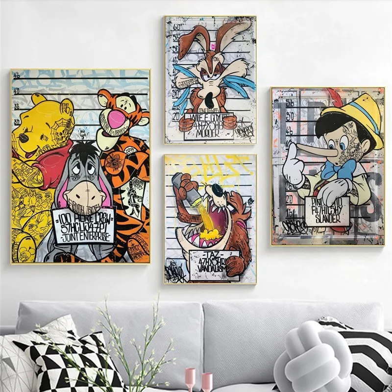 Disney Cartoon Winnie The Pooh Canvas Art Painting On The Wall Decor Pinocchio Poster E Stampe Immagini Per Bambini Room Murale