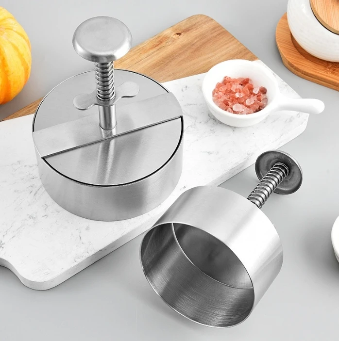 Burger Press Round Shape Stainless Steel Non-Stick Adjustable Hamburger Patty Maker Patty Making Mold Kitchen Tool burger press