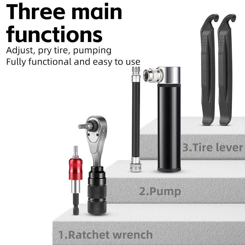 WEST BIKING Portable Toolkit Multifunctional Repair Tool Bag Ratchet Wrench Kit Tire Lever Mini Pump Tools Set Bike Accessories