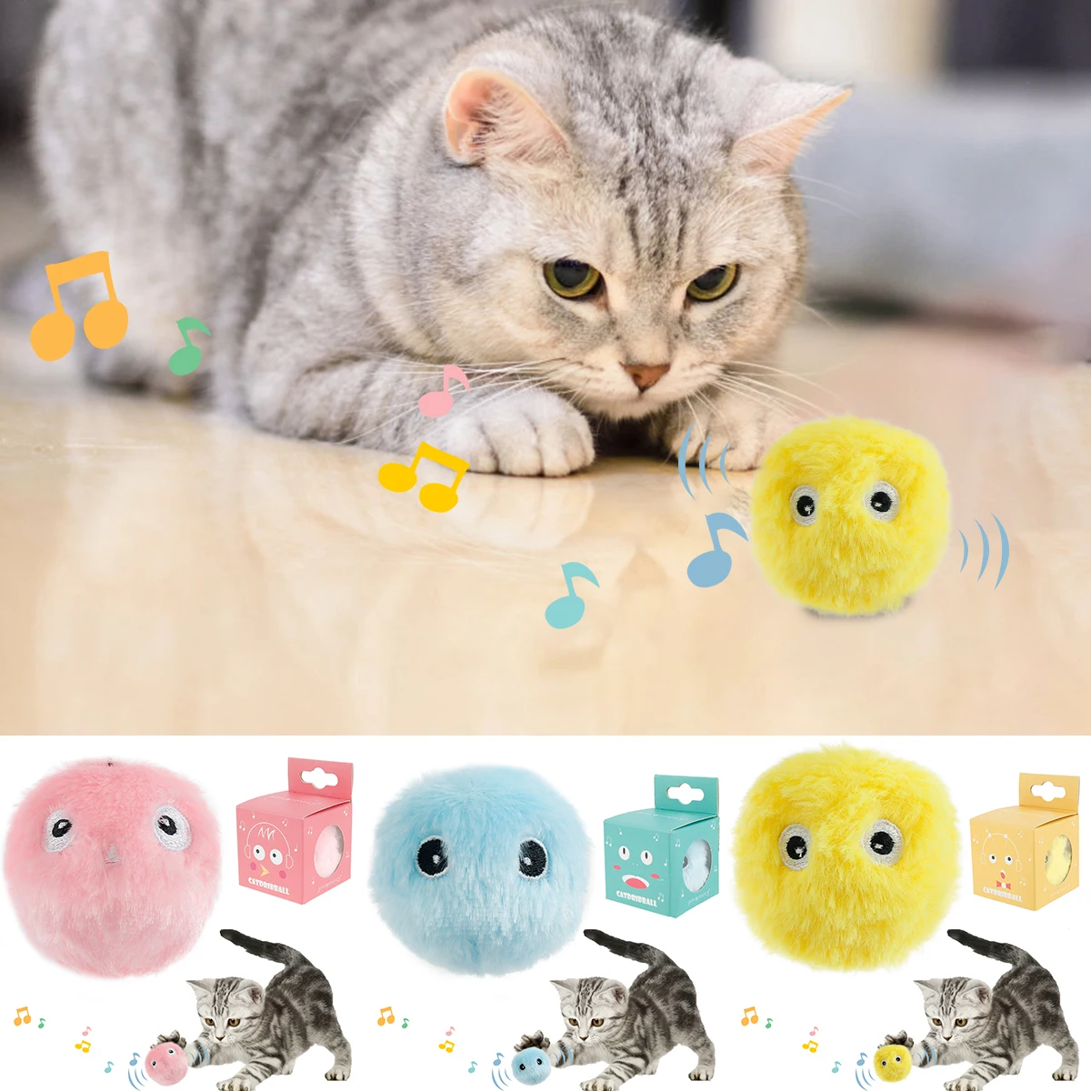 Interactive Ball Cat Toys Balls Squeaky Fluffy Plush Cat Toys Cat Interactive Toys Balls Lifelike Animal Calls Sound Toy Pet New