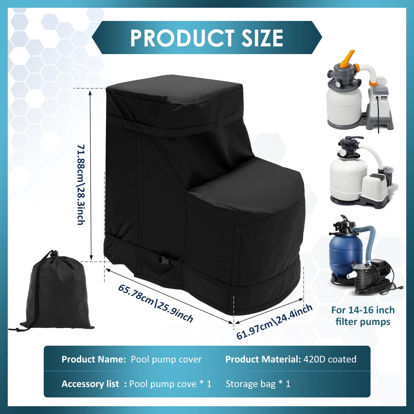Pool Pump Cover Waterproof Silver Lining Lid Practical Pool Pump Cover Tightly Strapped For 4-16inch Filter