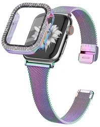 Elegant Milanese Loop & Diamond Bracelet for Apple Watch - Slim Sport Strap & Case (Colorful 11)