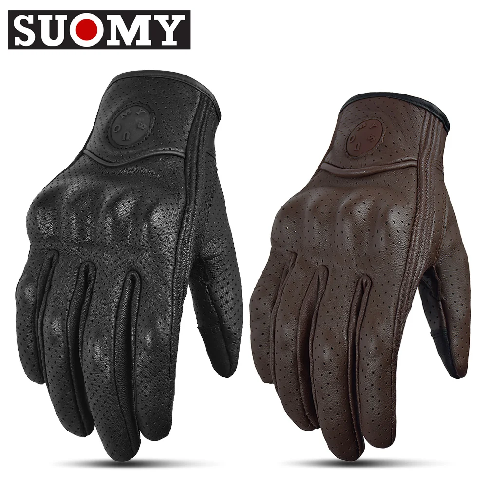 Suomy Vinatge Guanti Da Moto In Pelle Di Capra Estate Unisex Perforato Retro In Pelle Moto Motocross Guanto Moto Guanti In Pelle