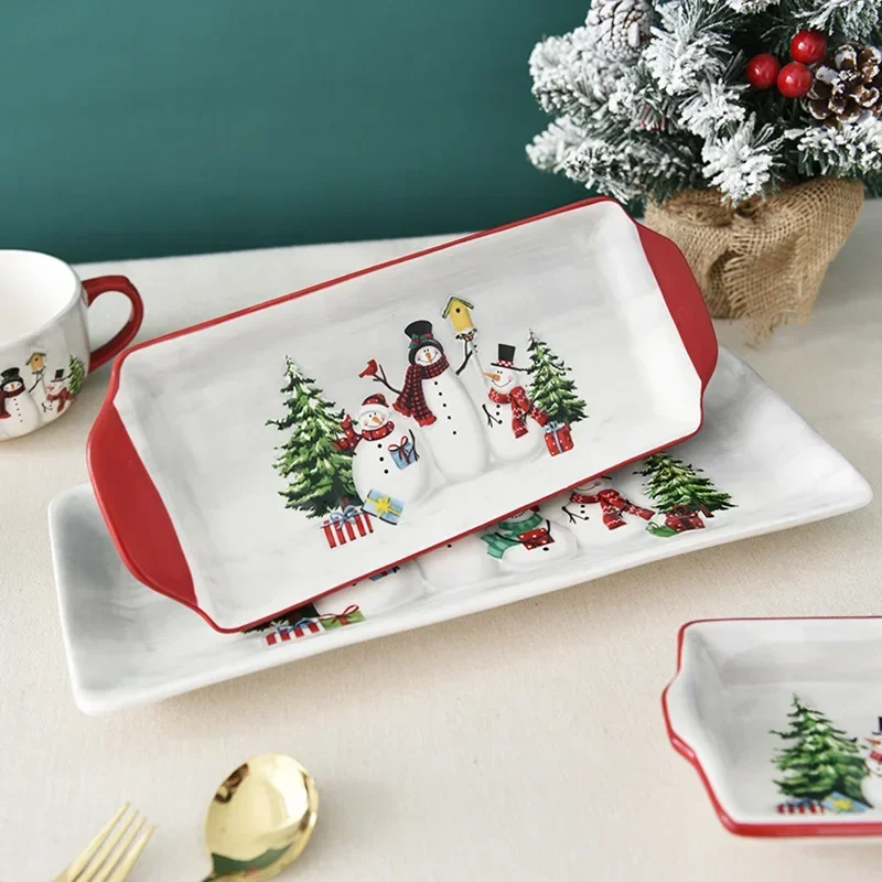 Christmas Plates Ceramic Dinner Plates Household Tableware Food Dining Afternoon Tea Dessert Tray Kitchen Supplies