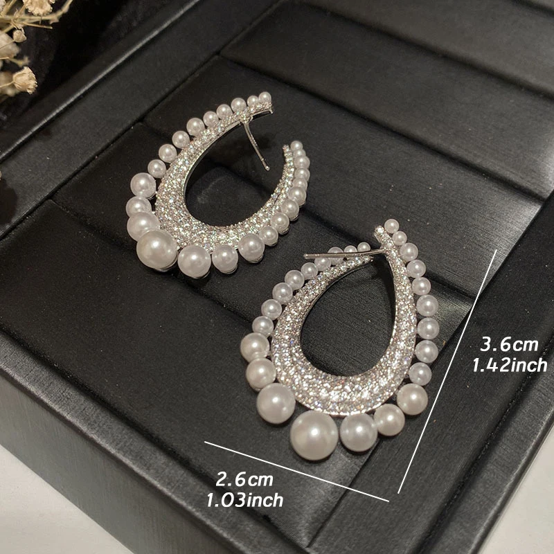 Luxury Micro Pave Cubic Zirconia Dangling Drop Pearl Earrings for Women Hoop Earrings Bride Wedding Party Fashion Jewelry Gifts