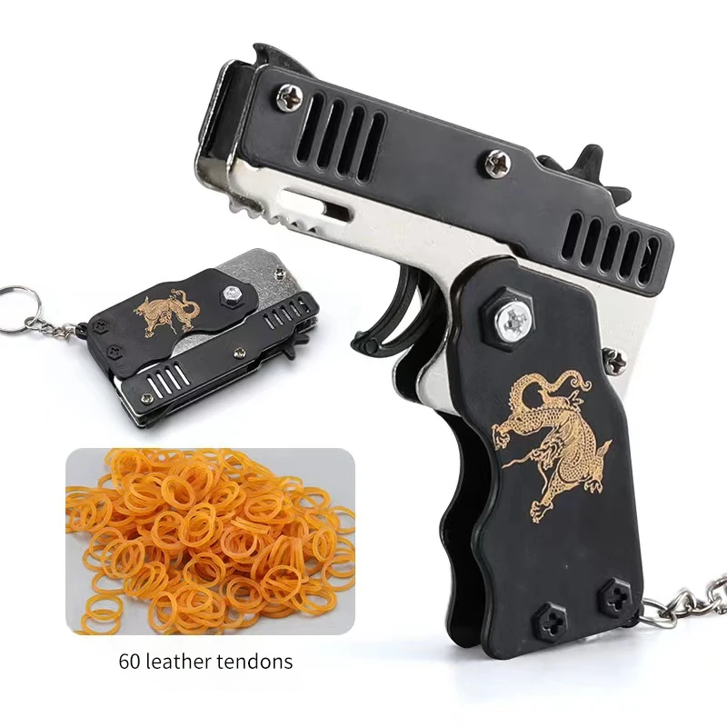 1PCS Keychain Elastic Leather Rubber Band Shooting Pistol Kid Outdoor Party Folding Gifts Boyfriend Fidget Toys 2