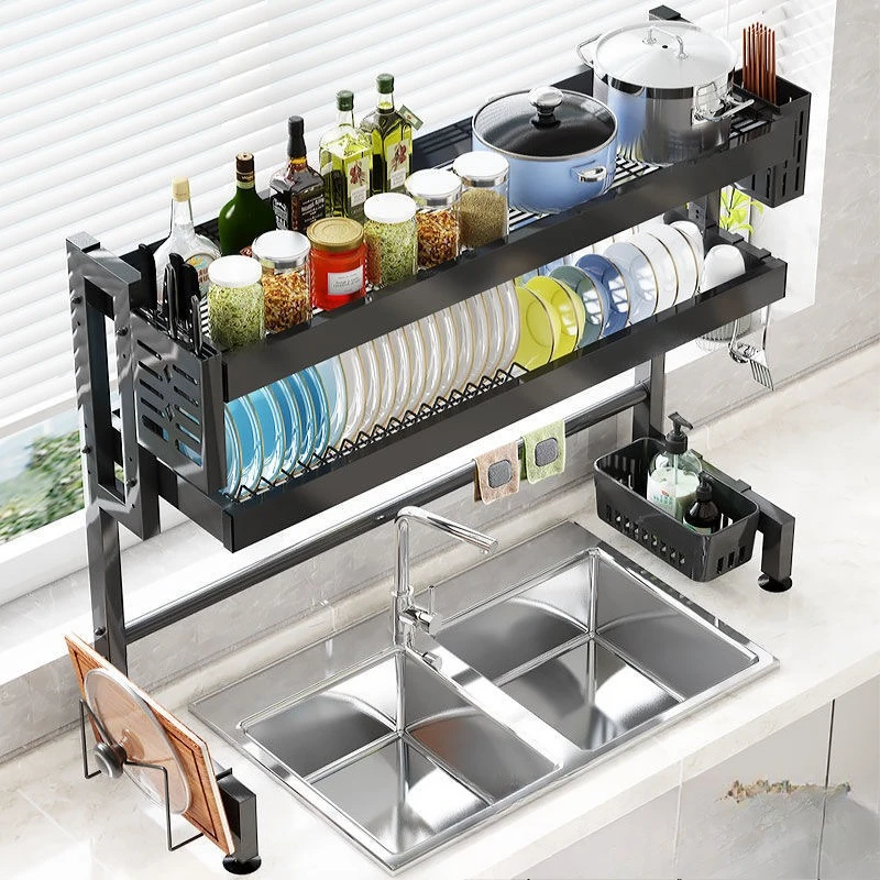 2단 스테인리스 스틸 주방 싱크대 정리대 접시 건조대 녹 방지 코팅 공간 절약형..