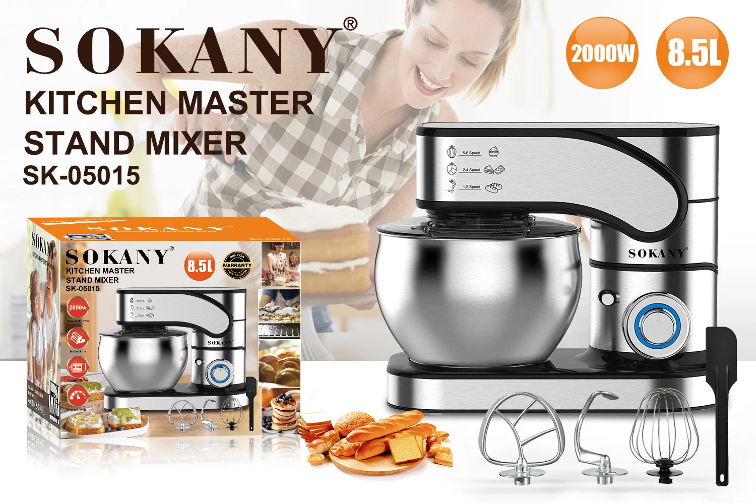 Foreign Trade SOKANY05015 Dough Kneading Machine Household 8.5L Chef Automatic Beating and Mi