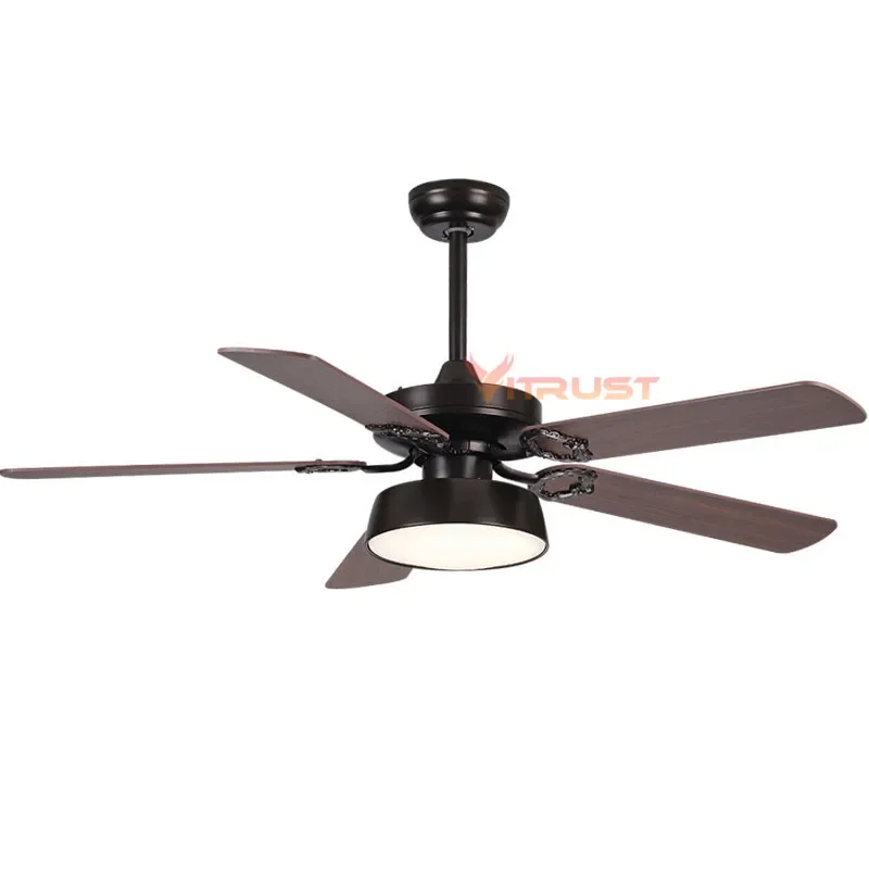 LED Ceiling Fan Light Wood Strong Wind 42in 52inch Remote Control 5 Blade Black White Ceiling Fan Lamp Dining Room Living