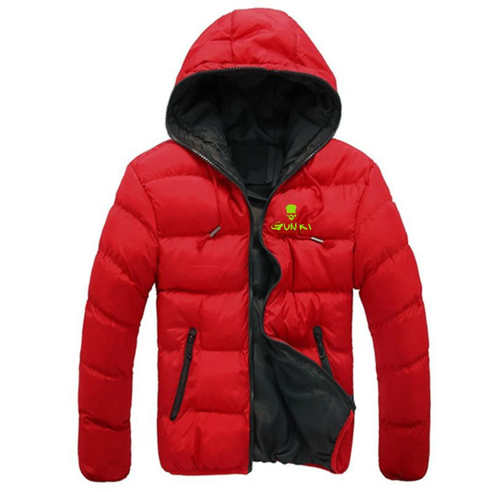 2024 Men's Autumn And Winter Gunki New Mens Casual Jacket Warm Print Zipper Hooded Cotton-Padded Brand High-Quality Clothes Coat 3