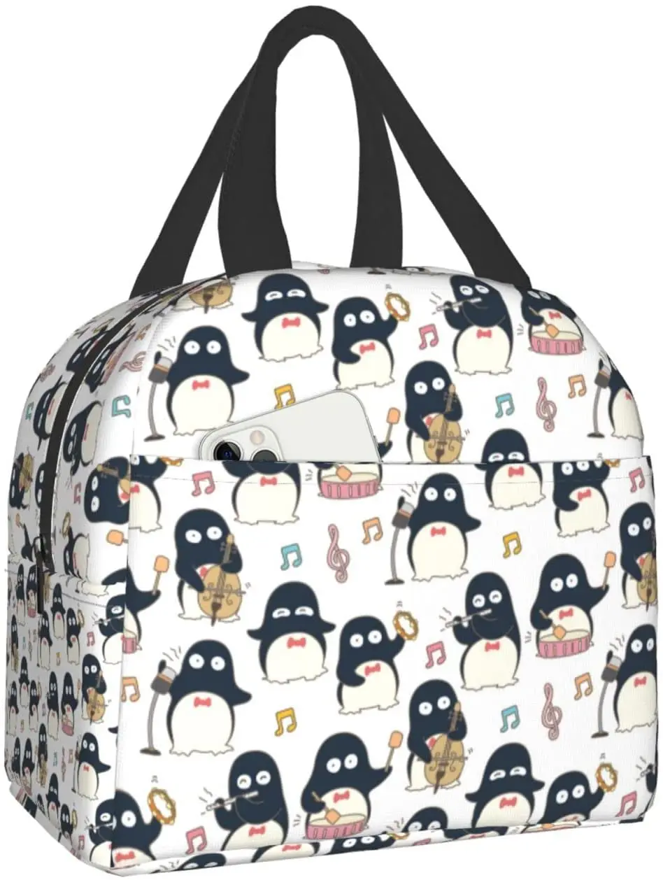 

Cute Penguin Musician Pattern Lunch Box Bento Box Insulated Lunch Boxes Reusable Waterproof Lunch Bag for Office Picnic Hiking
