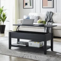 Lift Top Coffee Table with Storage Shelf, Black wood finish 1