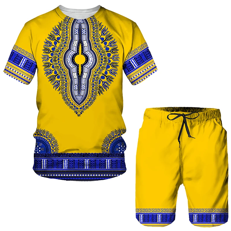 Summer 3D African Print Casual Mens Shorts Suits Couple Short Tracksuit Outfits Retro T Shirts +Shorts Male/Female Tracksuit Set