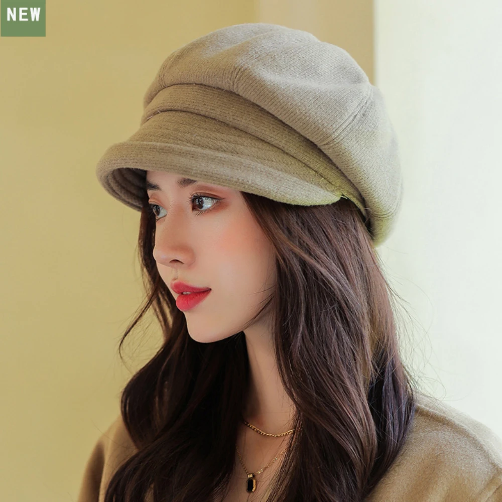 HT4270 Berets für Frauen Solide Plain Herbst Winter Hut Damen Vintage Künstler Maler Baskenmütze Hut Weibliche Rolle Krempe Achteckige Kappe – Detail 12