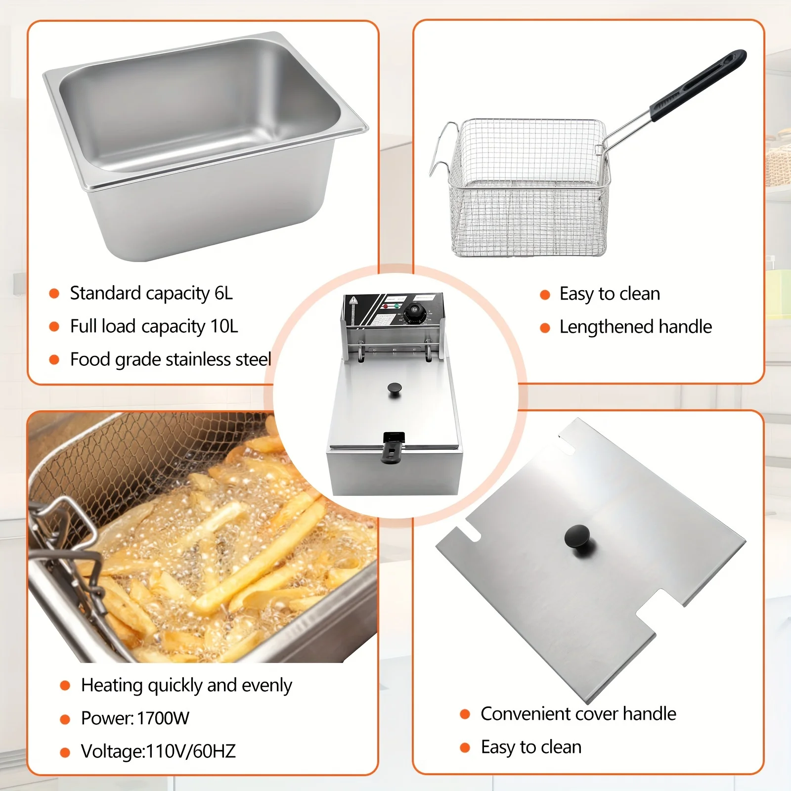 for fryer Electric Deep Fryer stainless steel baskets Countertop with Removable Tank and fryer stainless steel countertop 220v 6