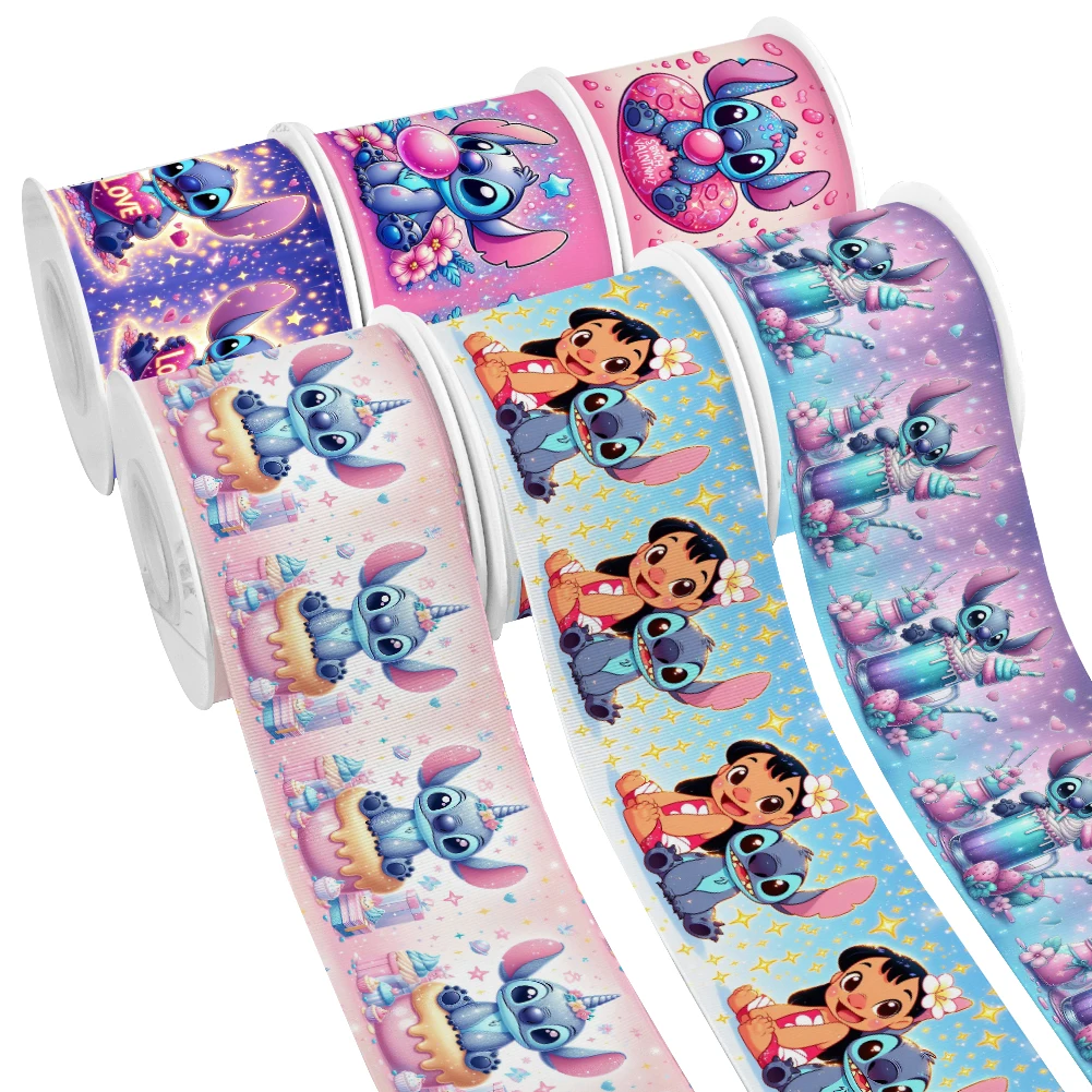 Grosgrain Ribbon Disney Design Cartoon Stitch & Lilo Pattern 5Yards for DIY Hair Bows Party Decor