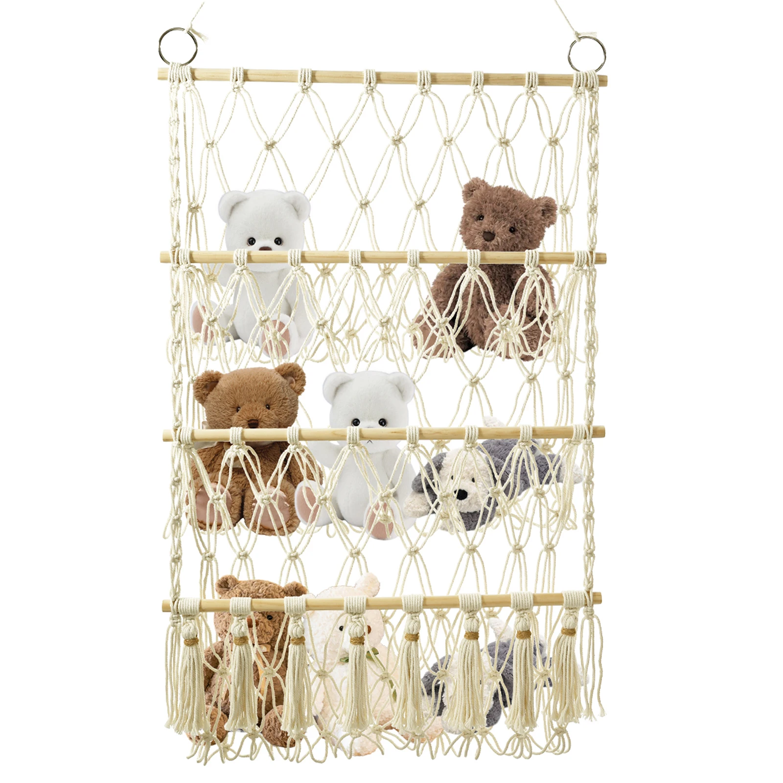Stuffed Toy Storage Rack Handmade Woven Cotton Rope Decoration Wall Hanging Organizer Multi-layer Simple Hammock Storage Net Bag - 5