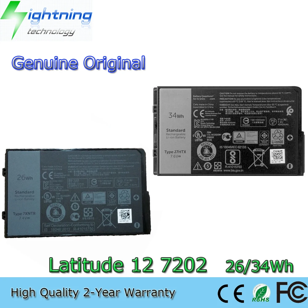 Nuova Batteria Originale Originale 7Xntr 7.4V 26Wh Per Laptop Per Dell Latitude 7202 7212 Rugged Extreme Tablet J7Htx 34Wh
