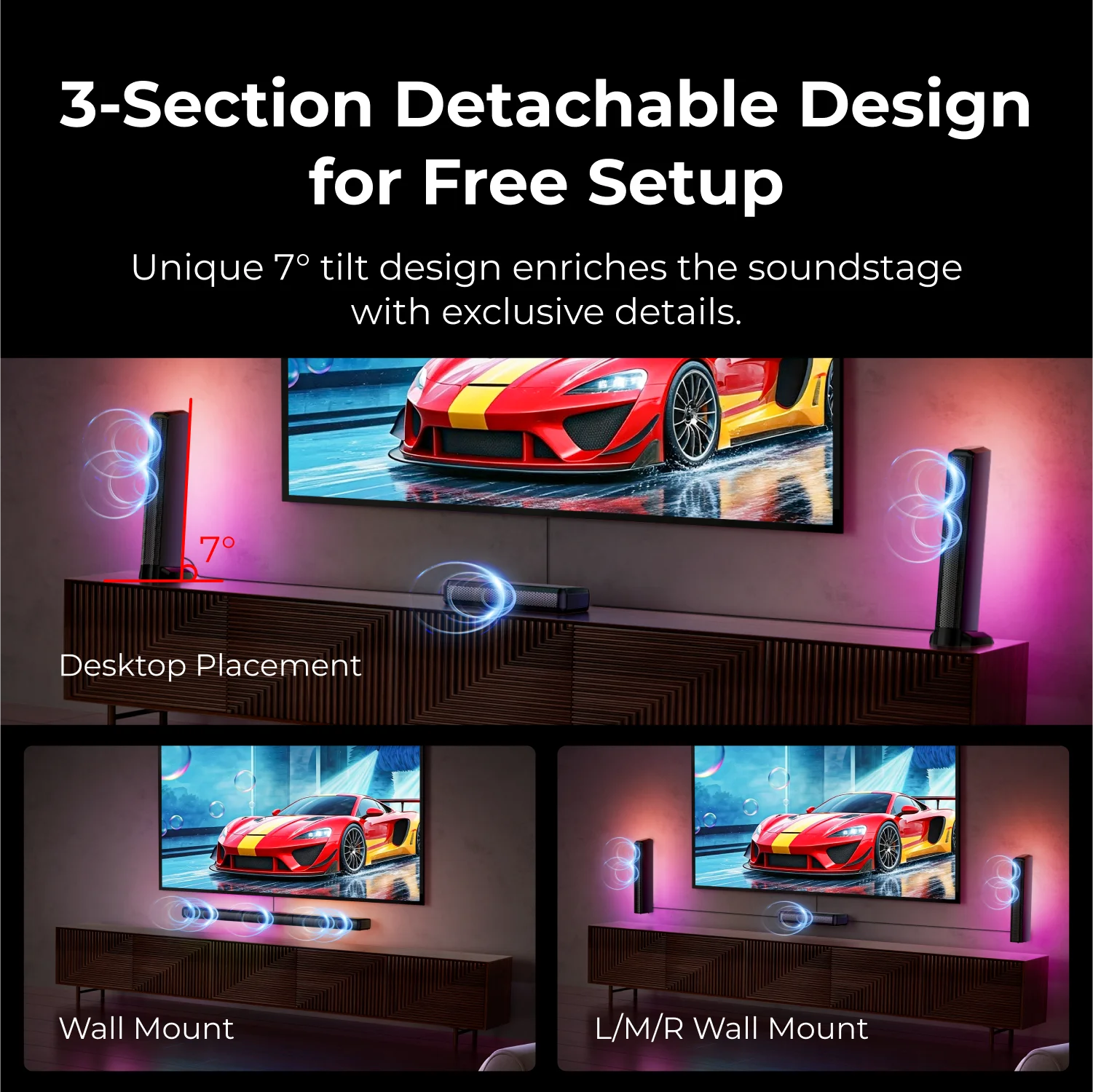 ULTIMEA 7.1 Surround Sound Bar with 2 Surround Speakers & 6.5" Subwoofer, Surround Sound System for TV with RGB, APP Control 5
