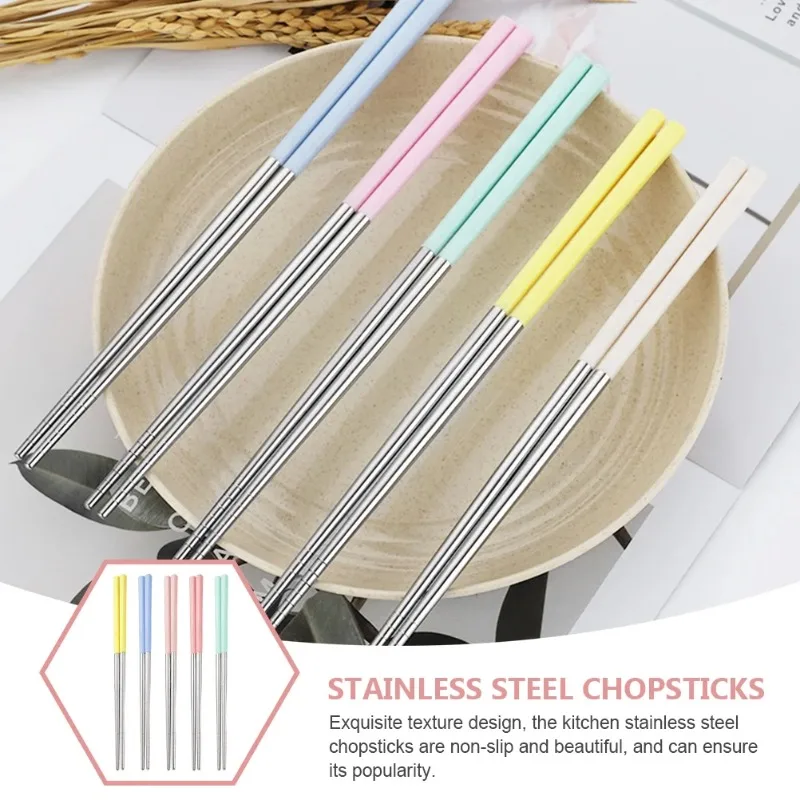 Premium Stainless Steel Travel Chopsticks with Wheat Straw Handle Non-Slip Reusable Easy To Clean for Sushi Food and Kitchen Use