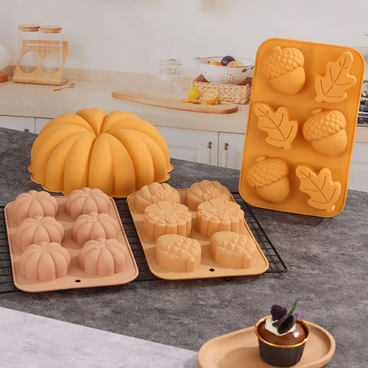 Harvest halloween pumpkin mousse cake silicone mold diy pinecone