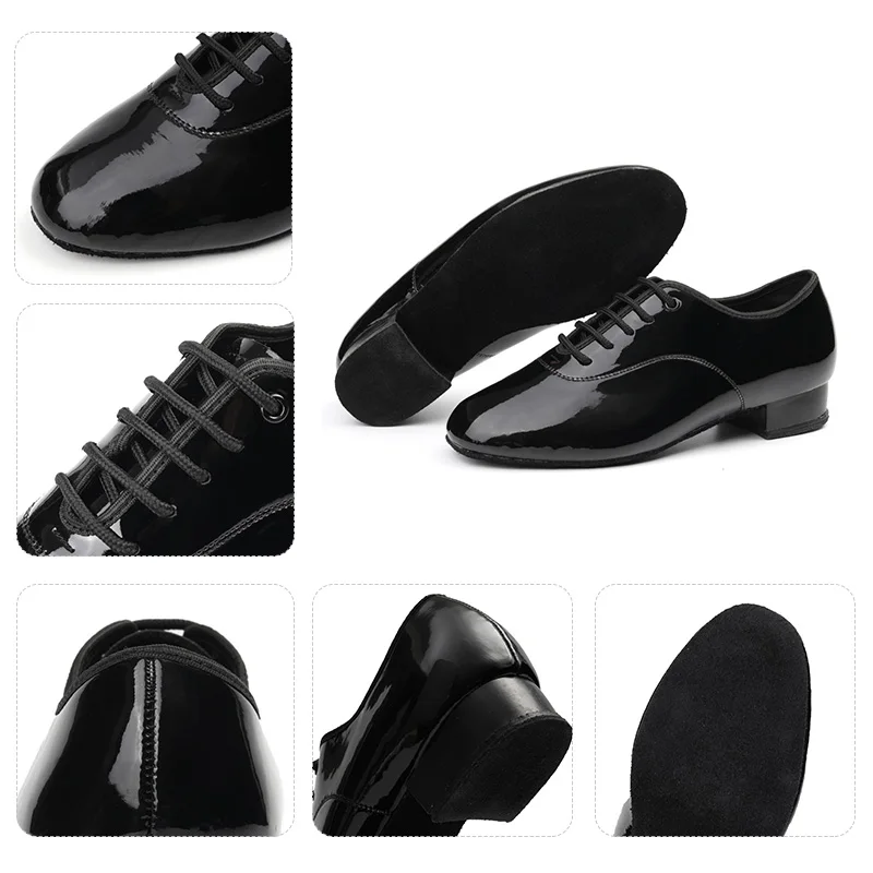 DKZSYIM Men's Latin Dance Shoes Leather Ballroom Modern Tango Dance Shoes For Boys Lace-Up Teachers Dance Sneaker Heels 2CM 6