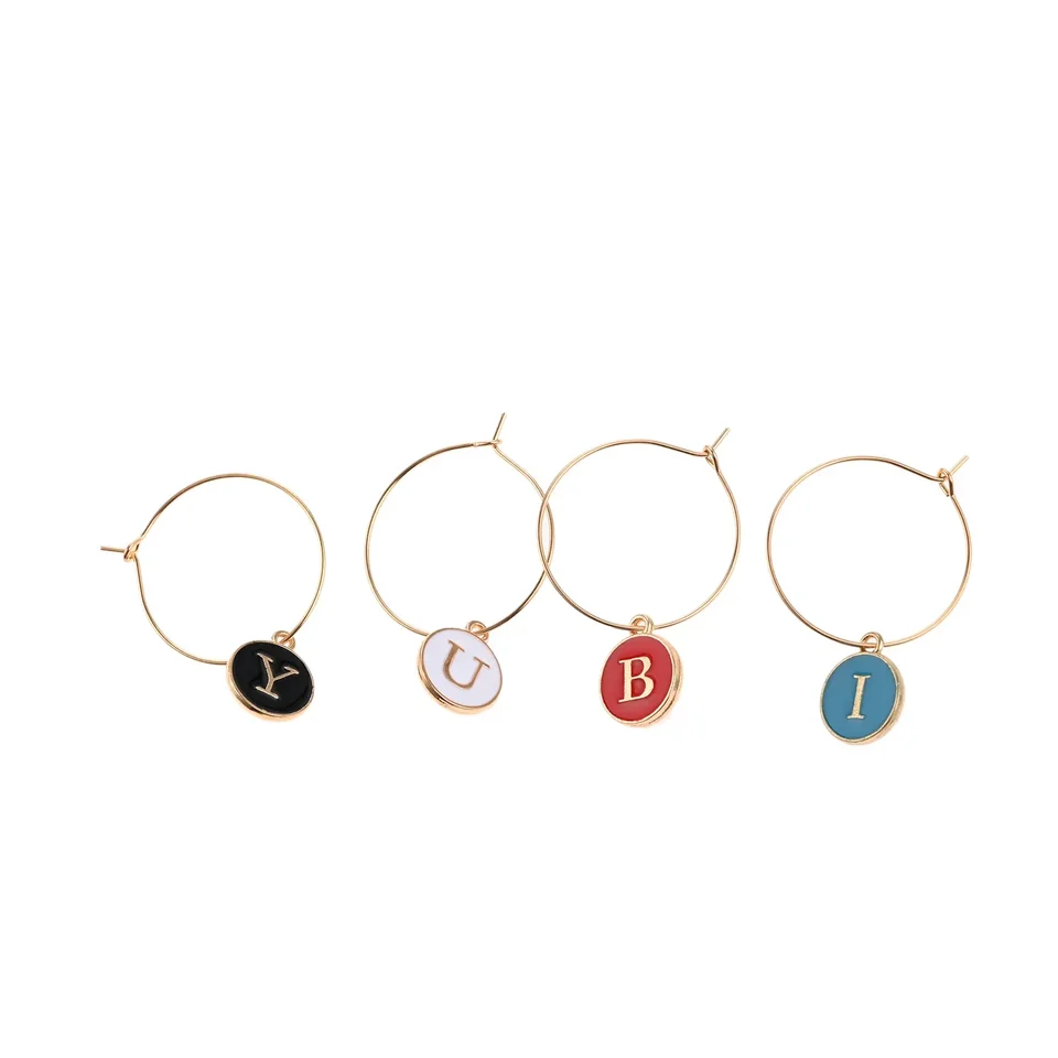 Set 26 Identificatori Per Bicchieri - Con Lettere Alfabeto E Ciondoli | Per Feste E Eventi