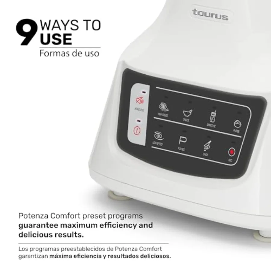 Quiet Powerful Blender 1050W with 1.5L Glass Jar Stainless Steel Blades 9 Speed Settings Up to 50 Less Noise Ideal for Smoothie