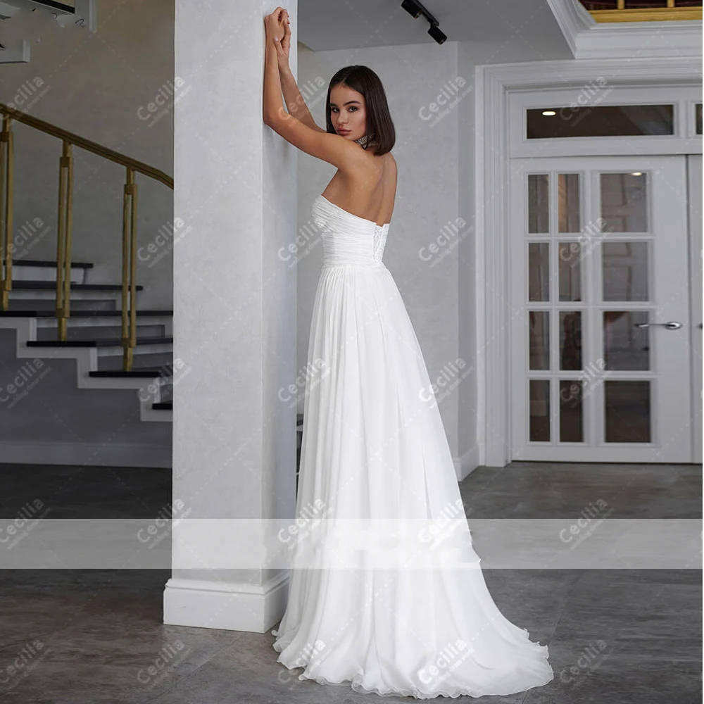 Simple Chiffon Wedding Dresses A-Line Elegant Bridal Gown Strapless Robe For Formal Party Glamorous Vestidos De Novia Customized 2